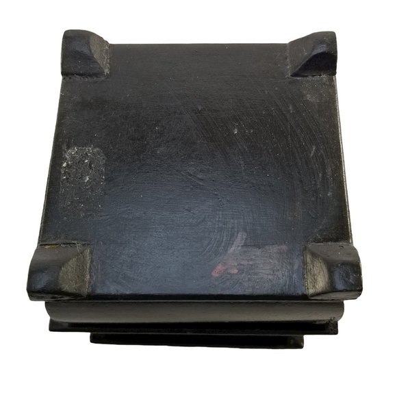 Russian Black Lacquer Double Compartment Trinket Box Hand-Painted Folk-Art Scene - Picture 9 of 11